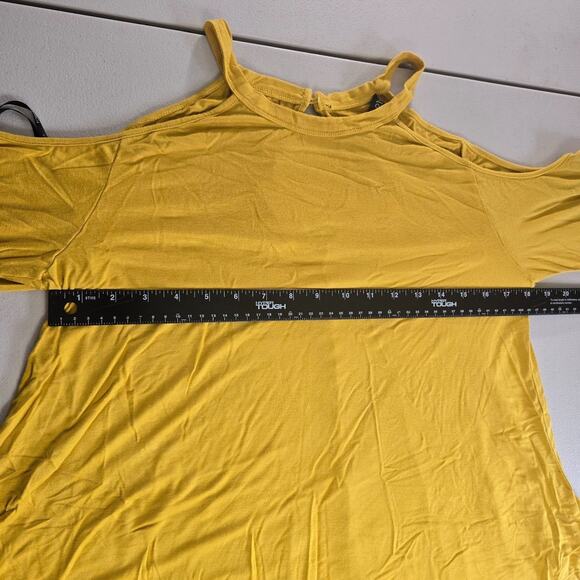 Forever 21 Blouse Women's 0X Yellow Long Sleeve Cold Shoulder Key Hole Back - Picture 8 of 16